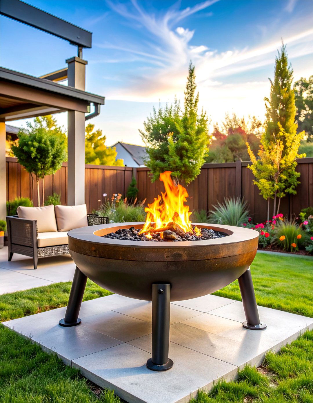 Truck Rim Fire Pit with Industrial Pipe Legs