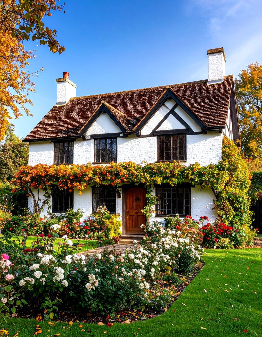 Tudor Inspired with Half Timbering Details - 25 White Brick House With Black Trim