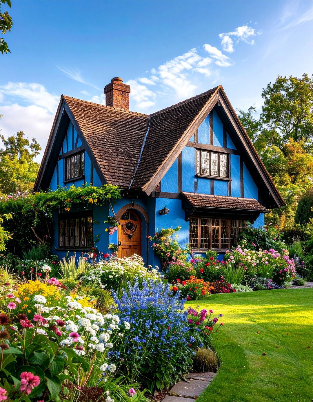 Tudor Revival Blue Exterior Home with a Brown Roof - 25 blue exterior home with a brown roof ideas