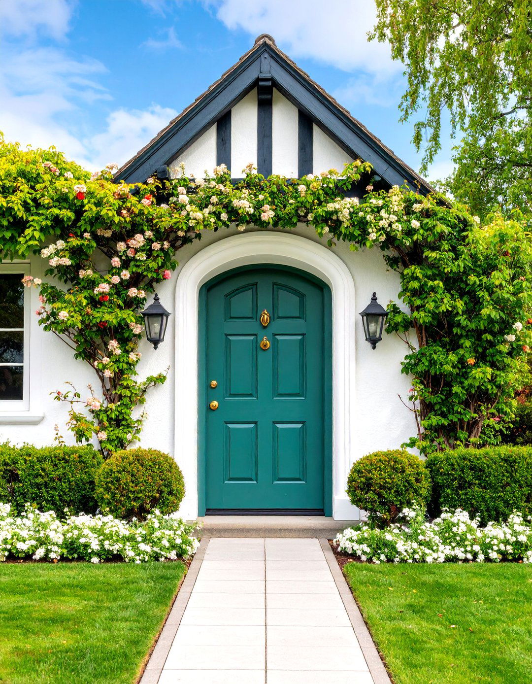 Tudor Revival Door Trim with Dark Accent Details - 25 Exterior Door Trim Ideas