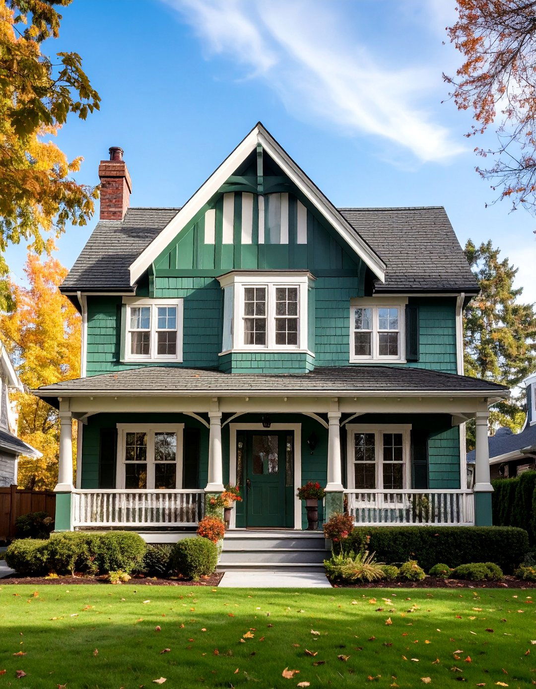 Tudor Revival with Dark Green Half Timbering - 25 Dark Green Exterior Ideas