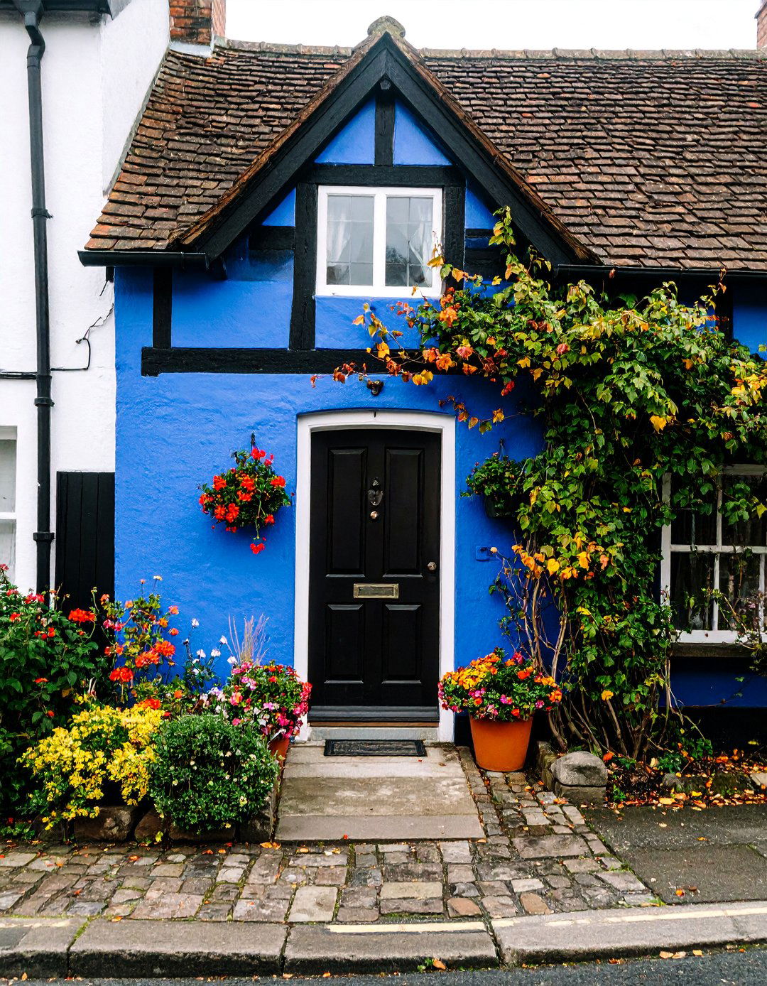 Tudor Style Dark Blue with Black Half Timbering - 25 Dark Blue House With Black Trim