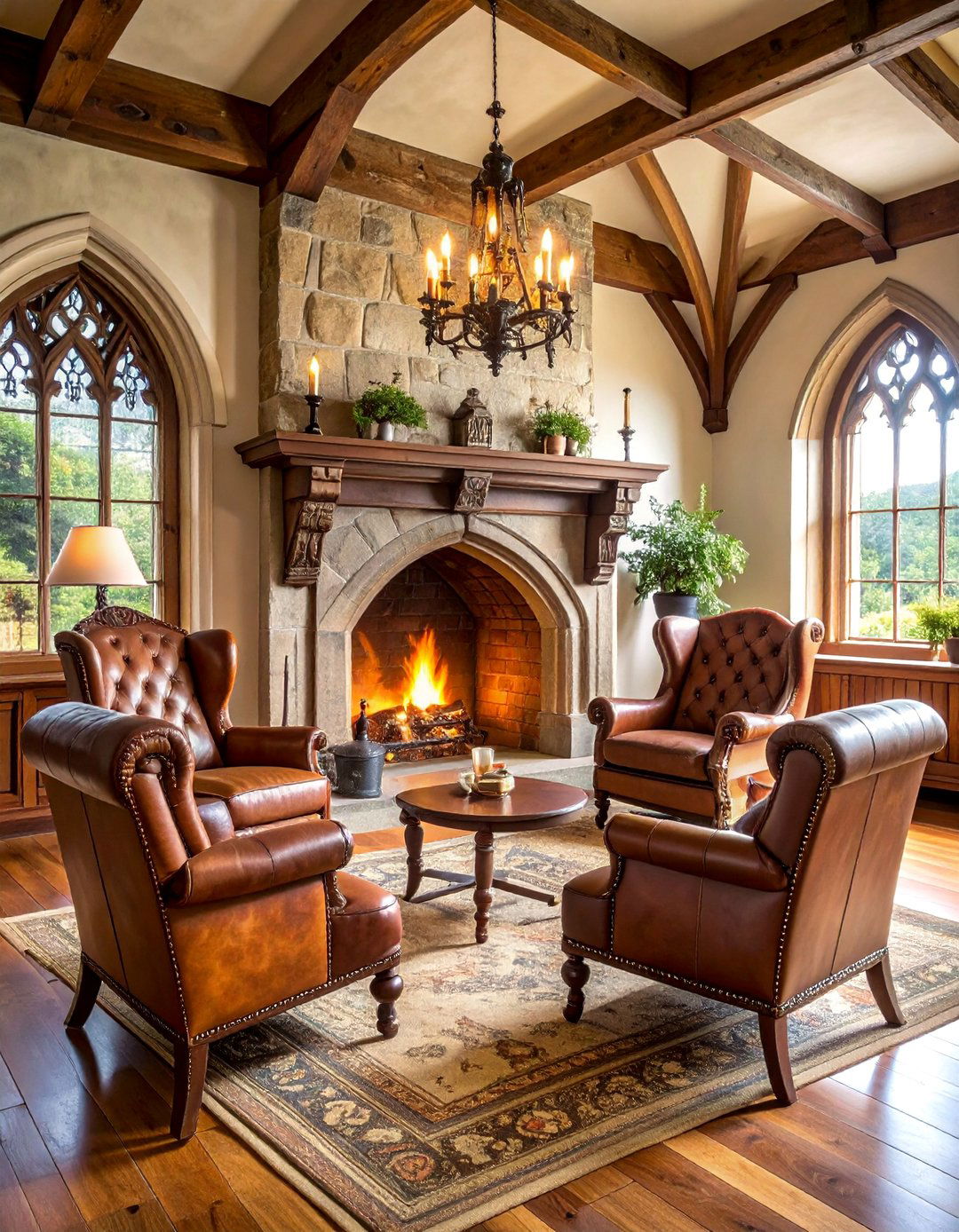 Tudor Style Fireplace with Gothic Arch Details - 25 Small Living Room Fireplace Ideas