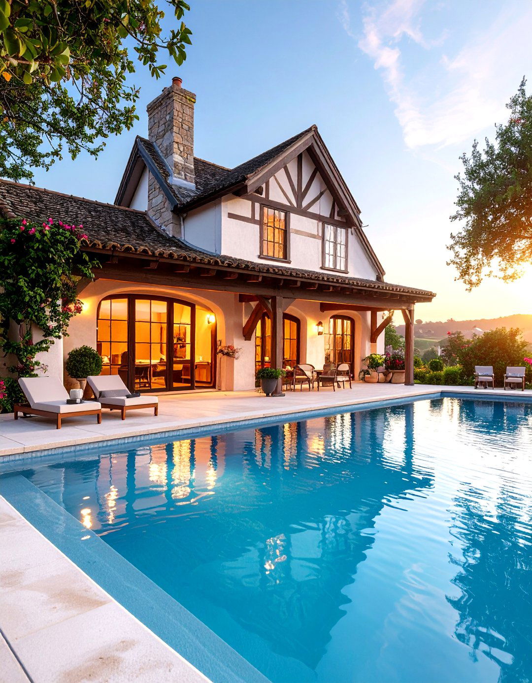 Tudor Style Rustic Pool House with Steep Roof Lines - 25 Rustic Pool House Ideas