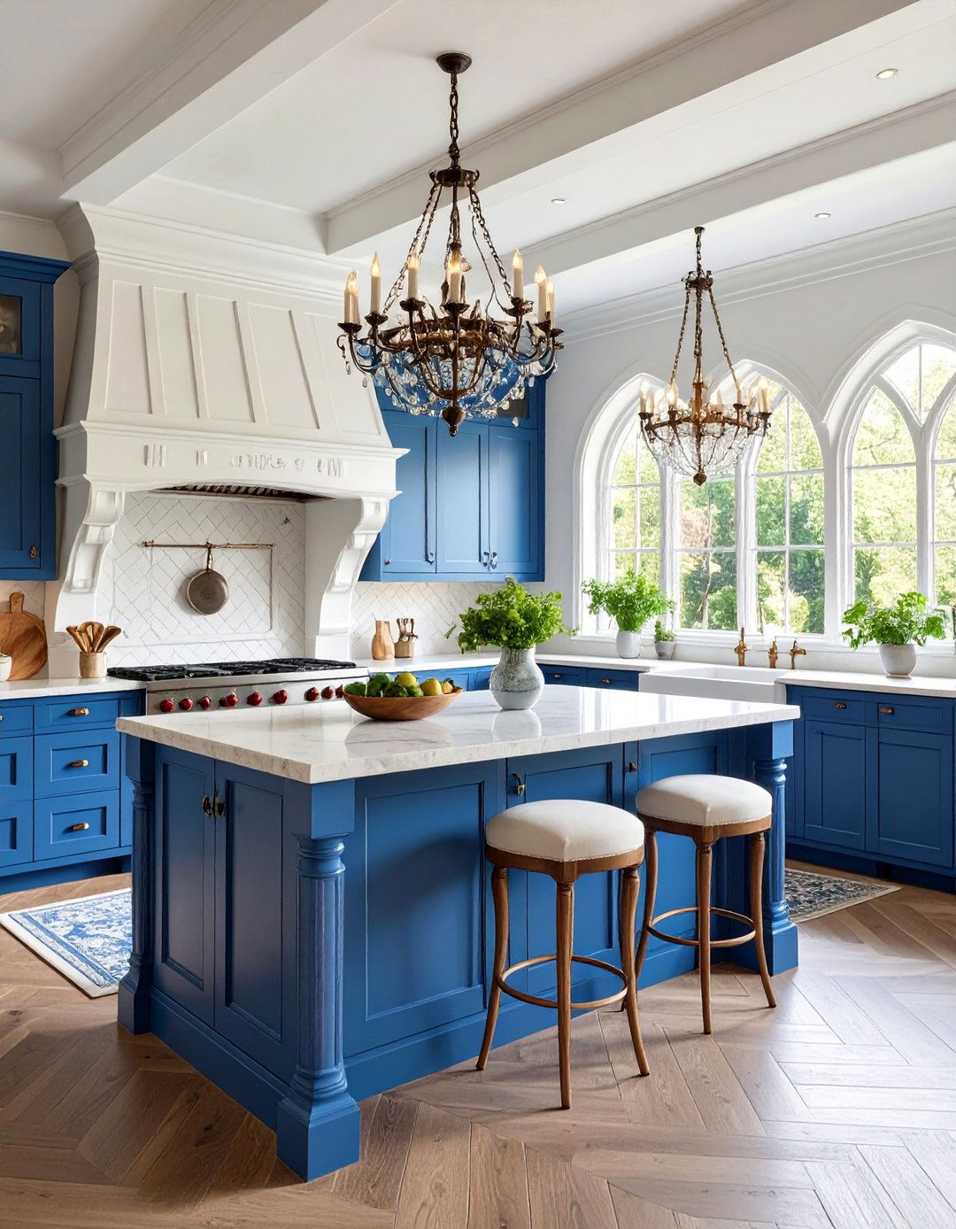 Tudor White Cabinets with Indigo Blue Island - 25 White Kitchen Cabinets With Blue Island