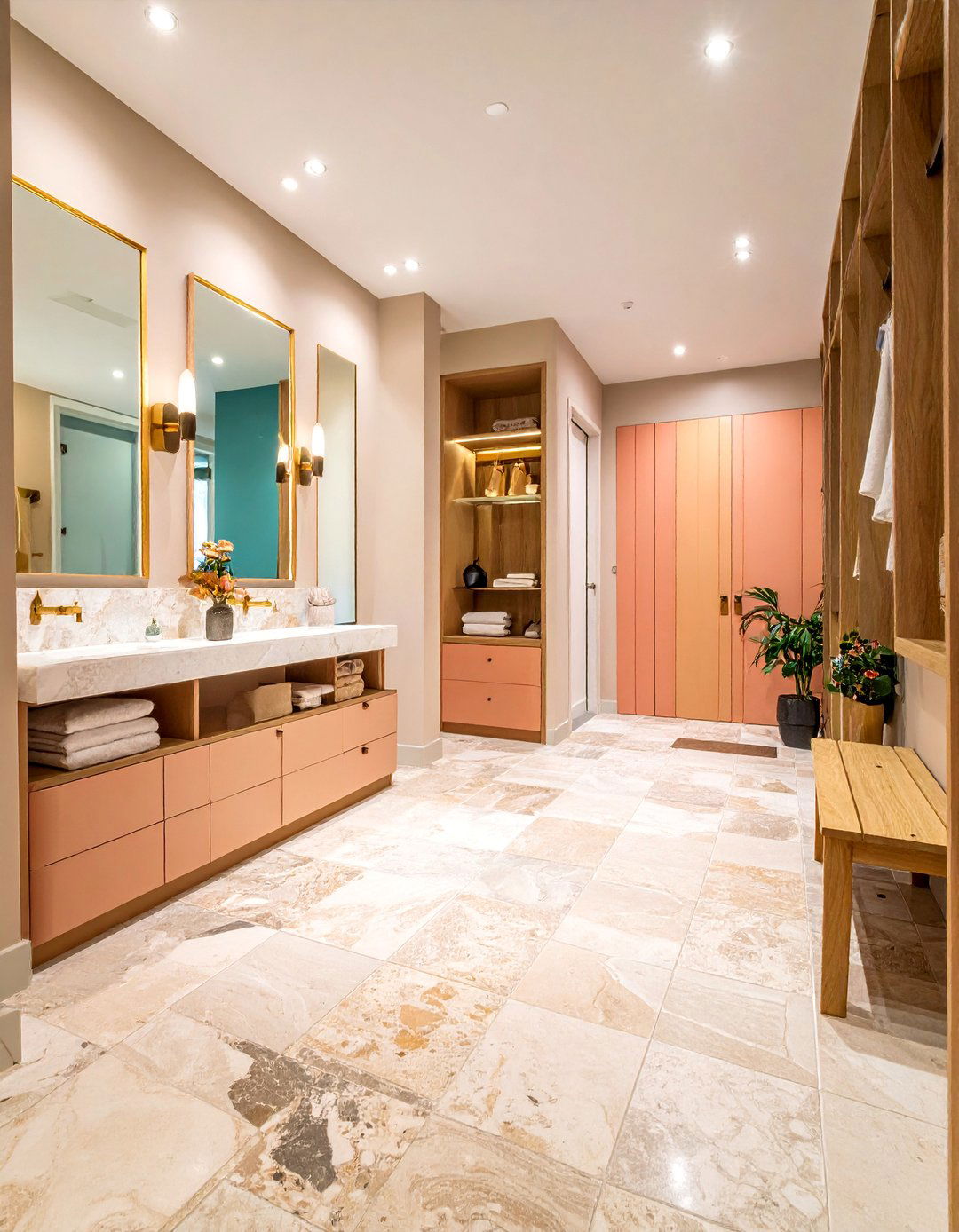 Tumbled Stone Mixed Pattern Mudroom Tiles - 25 Mudroom Tile Floor Ideas