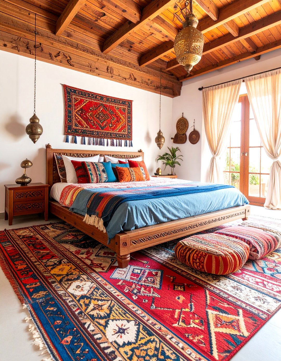 Turkish Mediterranean Bedroom with Kilim Rugs and Rich Patterns - 25 Mediterranean Bedroom Ideas