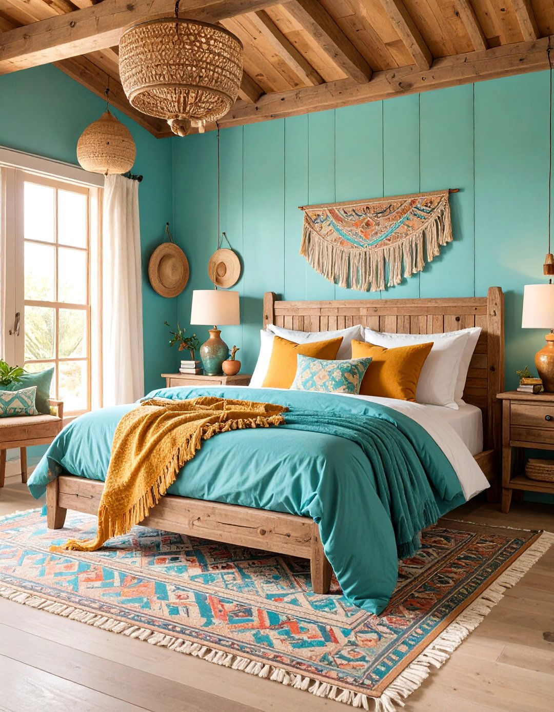 Turquoise Accent Western Bedroom - 25 Western Bedroom Ideas
