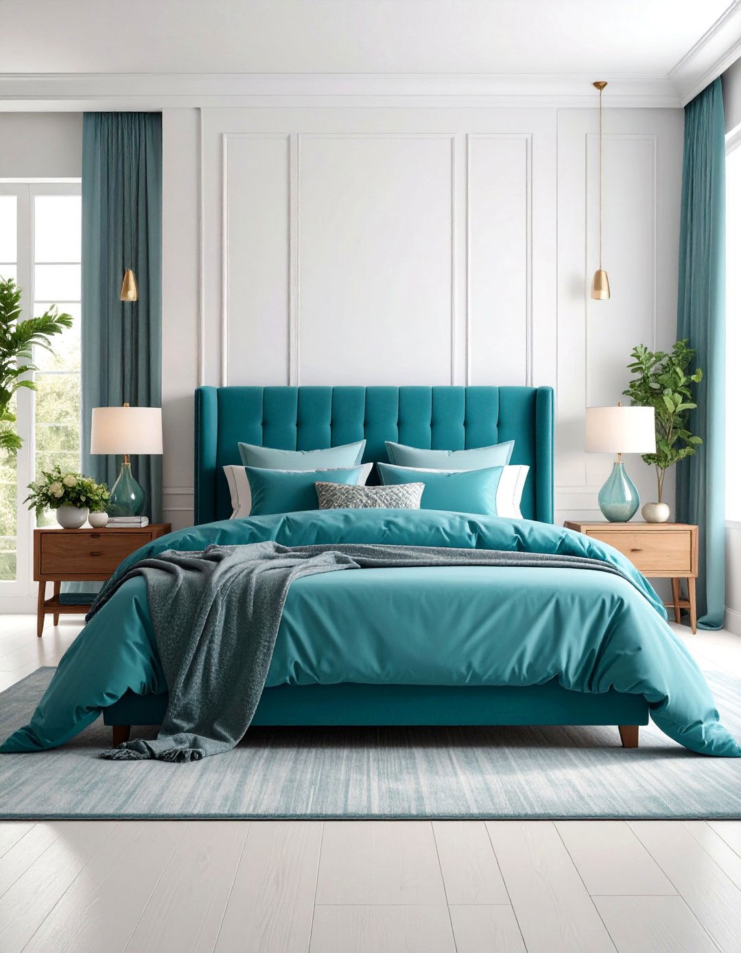 Turquoise Bedding Ensemble with White Bedroom Framework - 25 Turquoise Bedroom Ideas