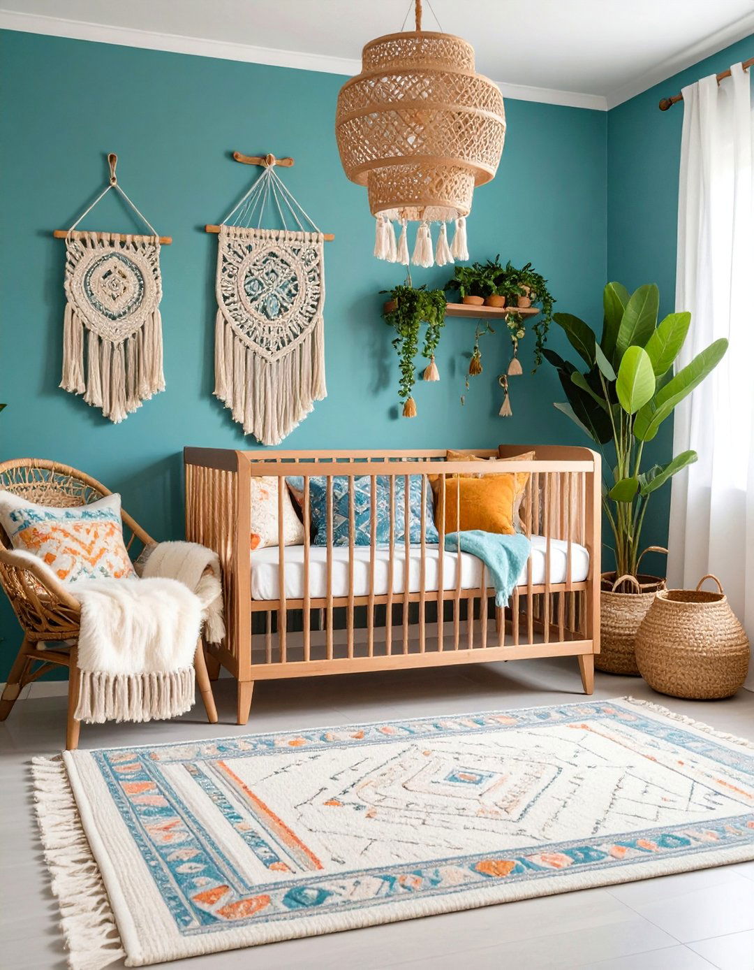 Turquoise Bohemian Nursery with Global Textiles - 25 Blue Nursery Ideas