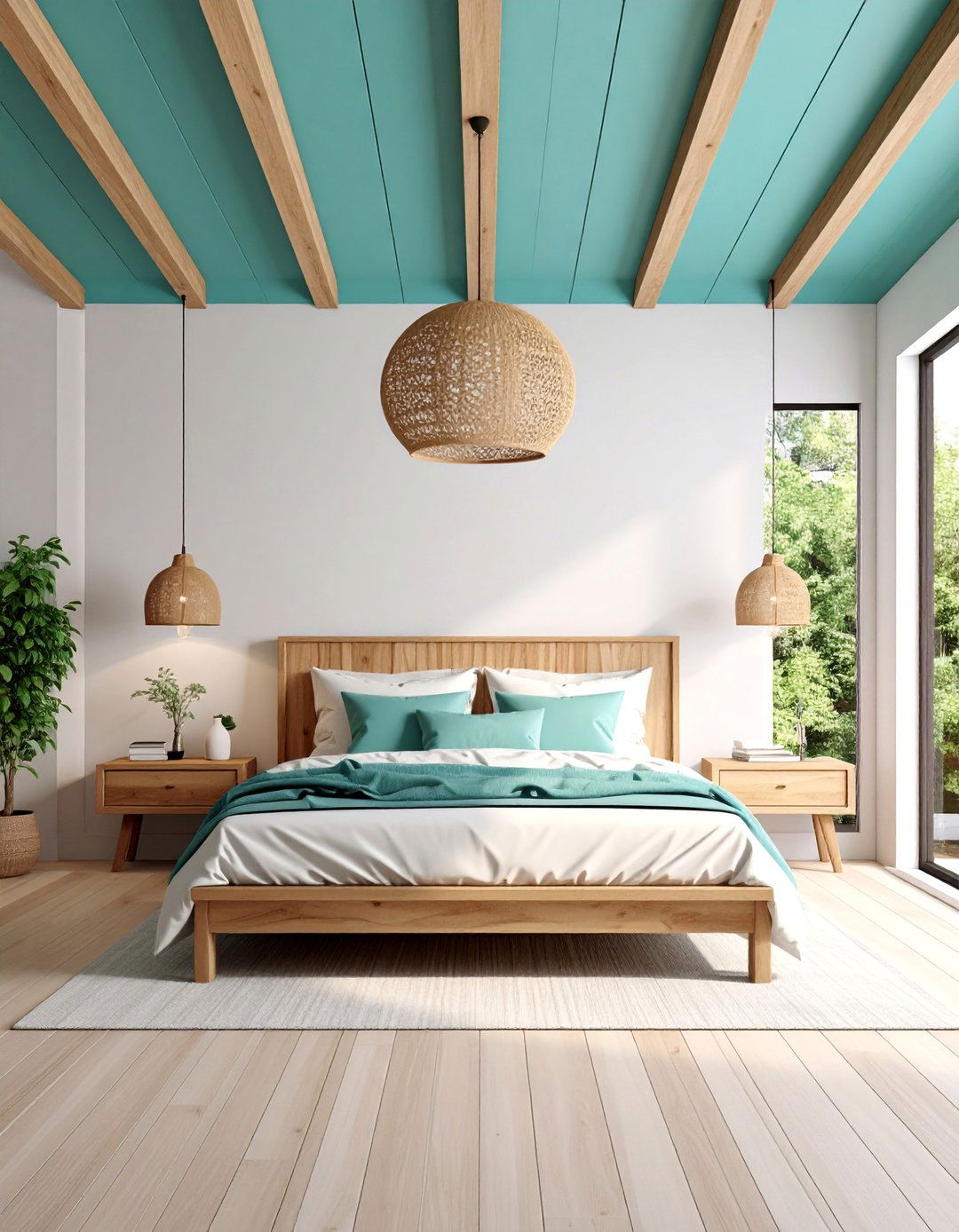 Turquoise Ceiling with Neutral Bedroom Elements - 25 Turquoise Bedroom Ideas