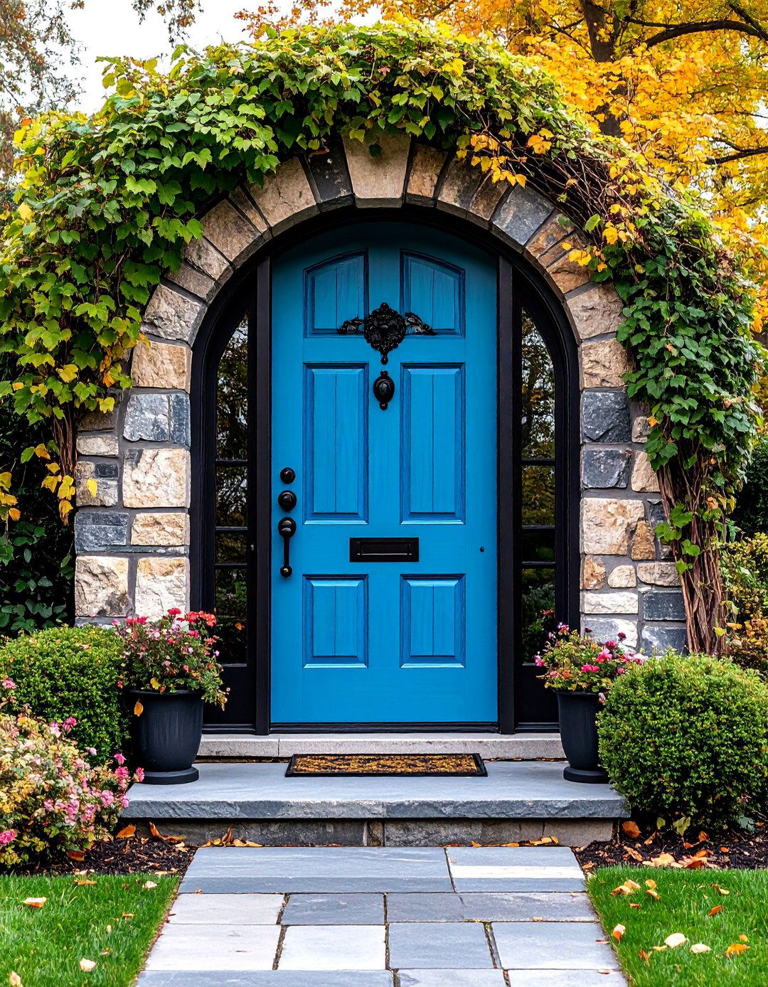 Turquoise Door with Black Iron Hardware - 25 Turquoise Front Door Ideas