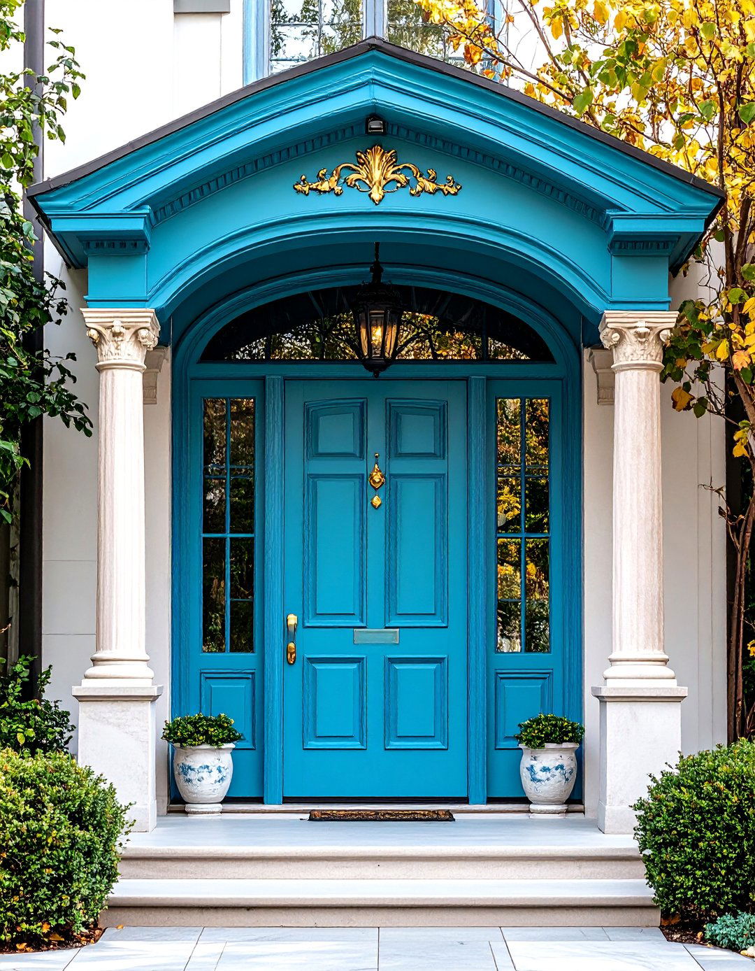 Turquoise Door with Portico Coverage - 25 Turquoise Front Door Ideas
