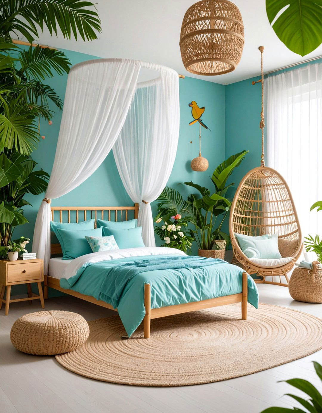 Turquoise Girls Bedroom with Tropical Paradise Design - 25 Girls Blue Bedroom Ideas