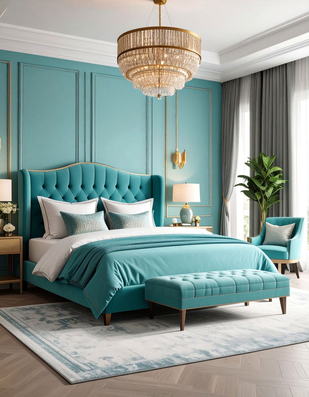Turquoise Master Suite with Luxurious Elements - 25 Turquoise Bedroom Ideas