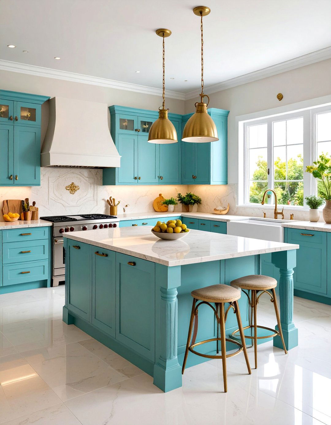 Turquoise Mediterranean Coastal Paradise - 25 Blue Kitchen Island Ideas