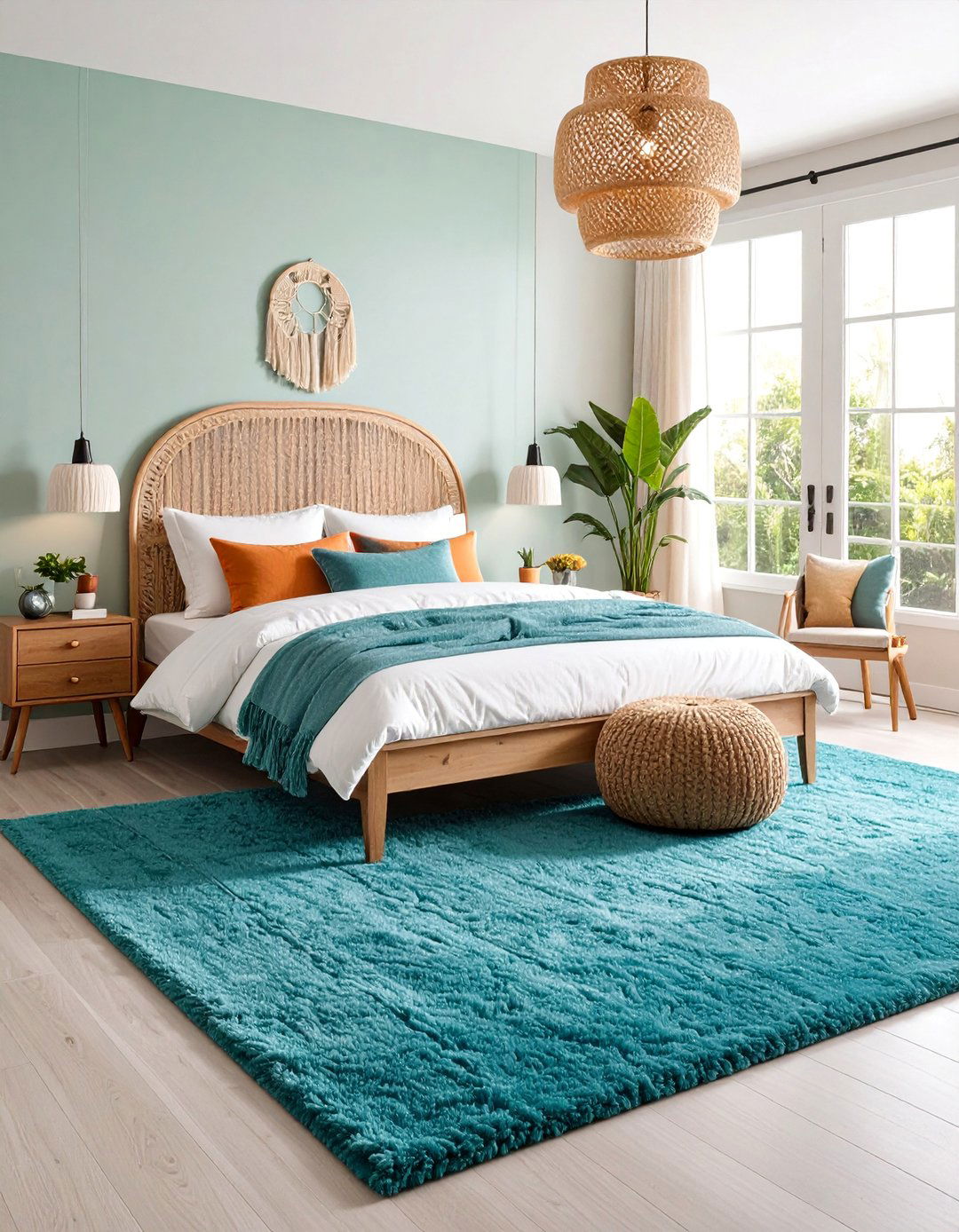 Turquoise Rug Anchored Bedroom Design - 25 Turquoise Bedroom Ideas