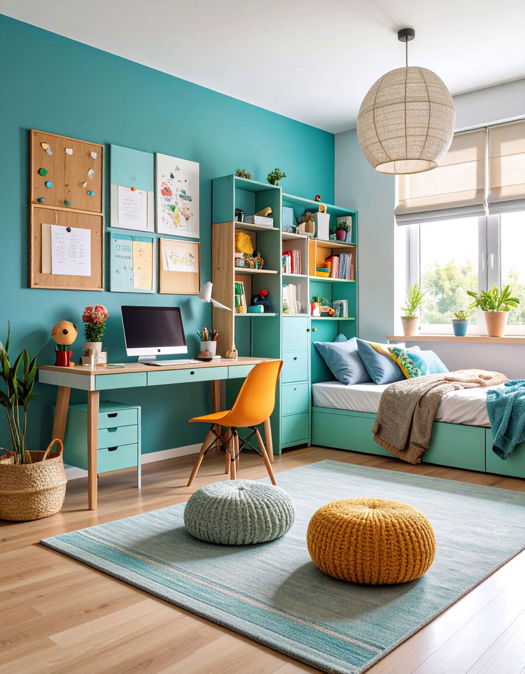 Turquoise Teen Bedroom with Study Area - 25 Turquoise Bedroom Ideas