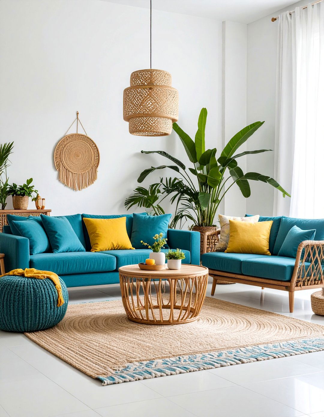 Turquoise Tropical Living Room - 25 Colorful Living Room Ideas