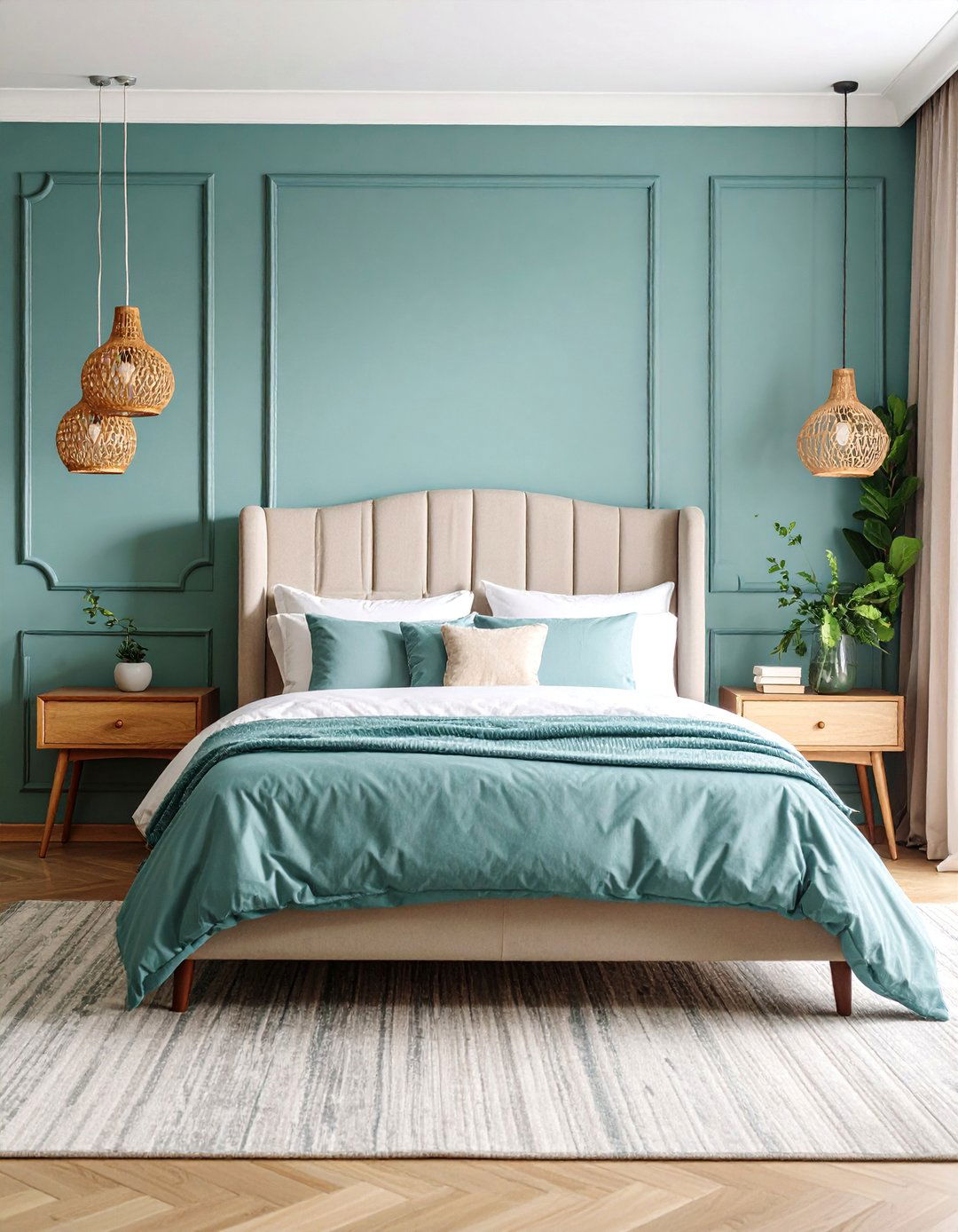 Turquoise Wallpaper Feature Wall with Pattern - 25 Turquoise Bedroom Ideas