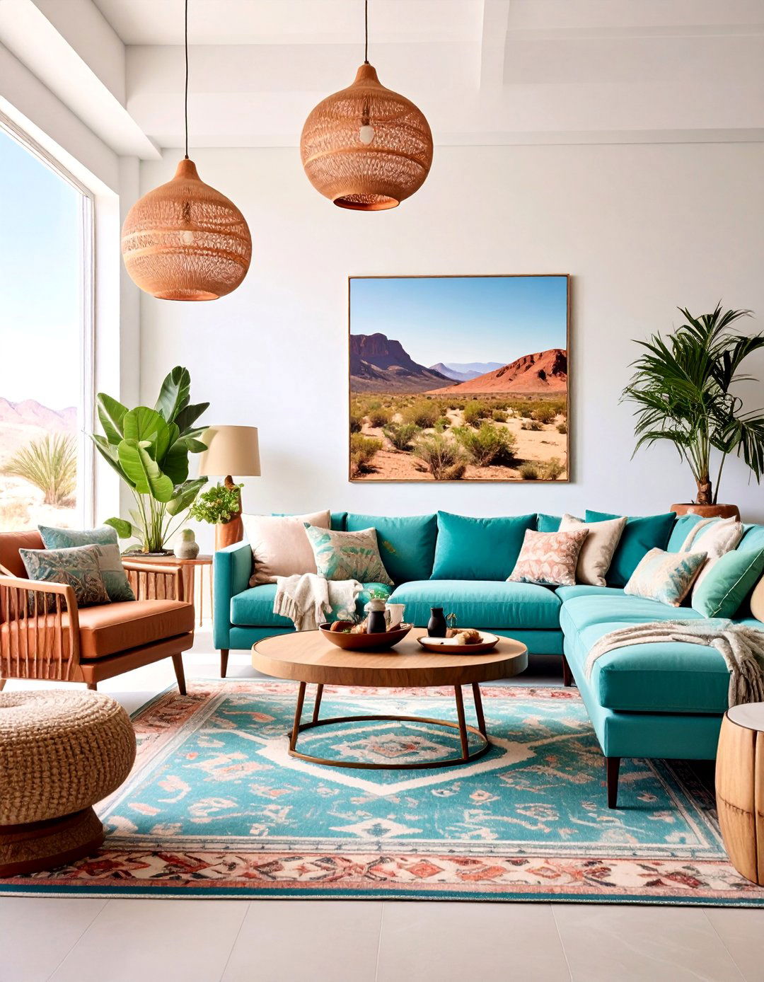 Turquoise and Copper Living Room with Vibrant Accents - 25 Southwestern Living Room Ideas