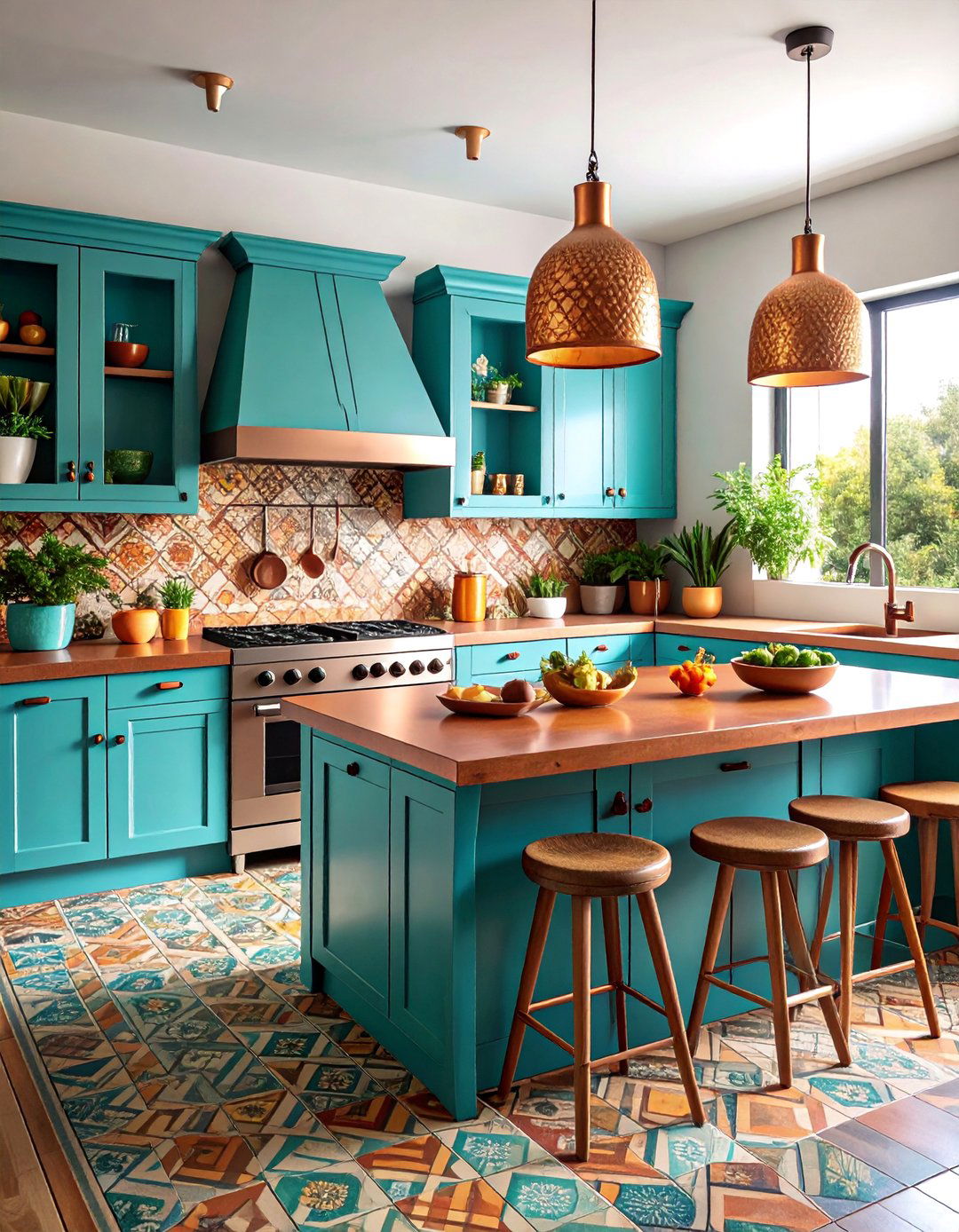 Turquoise and Copper Southwestern Retro Kitchen - 25 Retro Kitchen Ideas