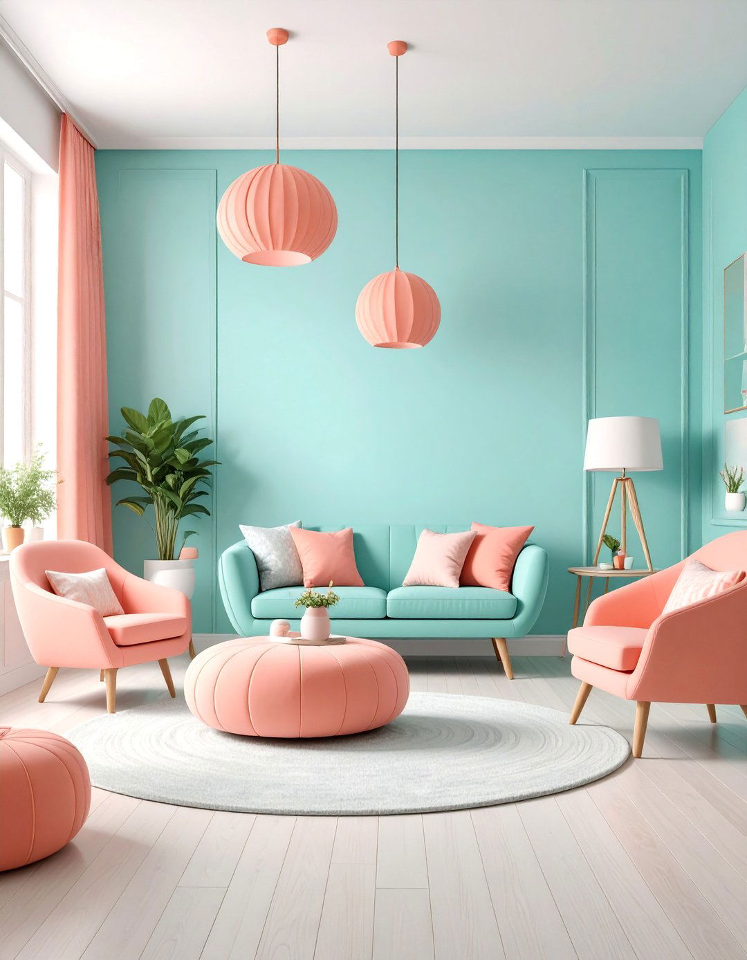 Turquoise and Coral Pink Playful Family Space - 25 orange and blue living room ideas