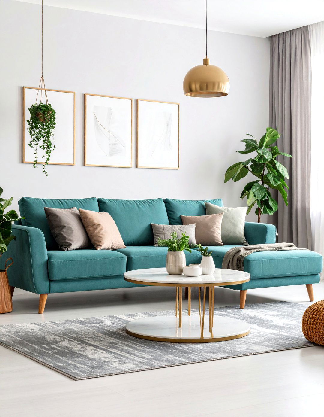 Turquoise and Gray Contemporary Living Room with Marble Accents - 25 Turquoise Living Room Ideas
