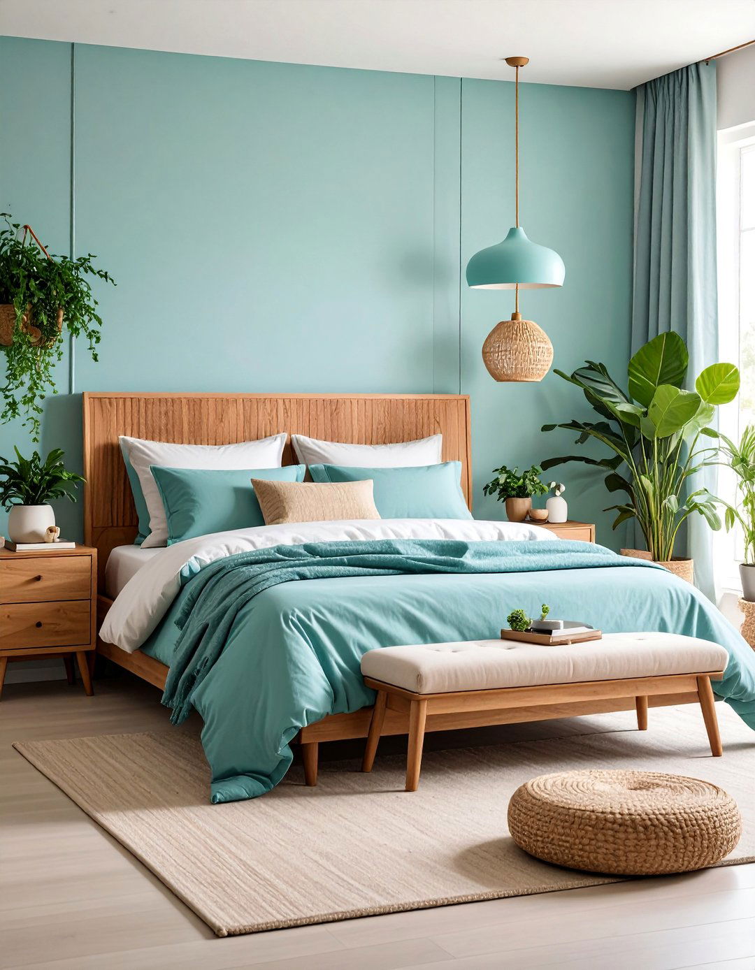 Turquoise and Natural Wood Warm Contemporary - 25 Turquoise Bedroom Ideas