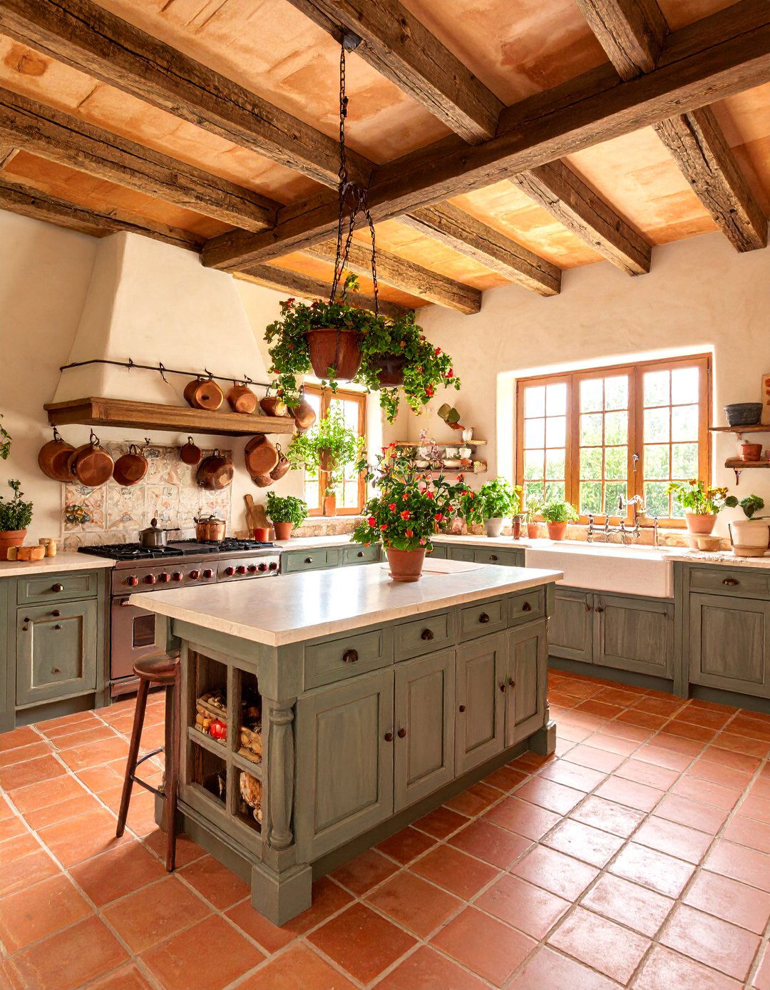 Tuscan Farmhouse Kitchen with Exposed Beam Ceiling - 25 Italian Kitchen Design Ideas