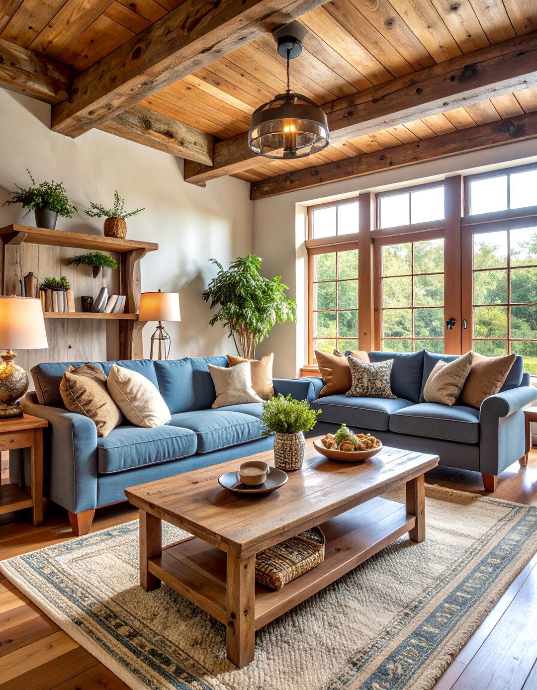 Tuscan Farmhouse Living Room with Distressed Wood Furniture - 25 Tuscan Living Room Ideas