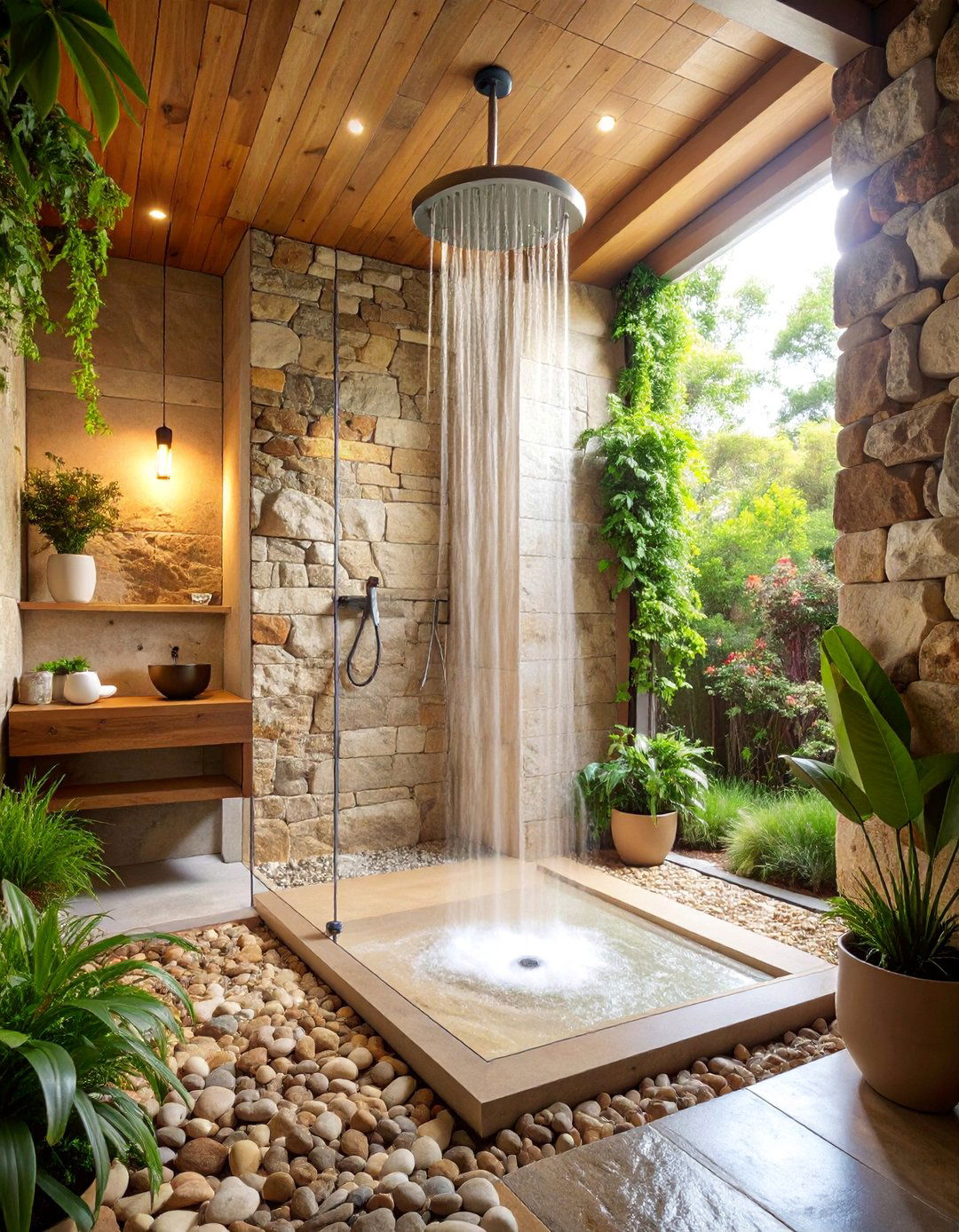 Tuscan Garden Bathroom with Natural Stone Shower - 25 Tuscan Bathroom Ideas