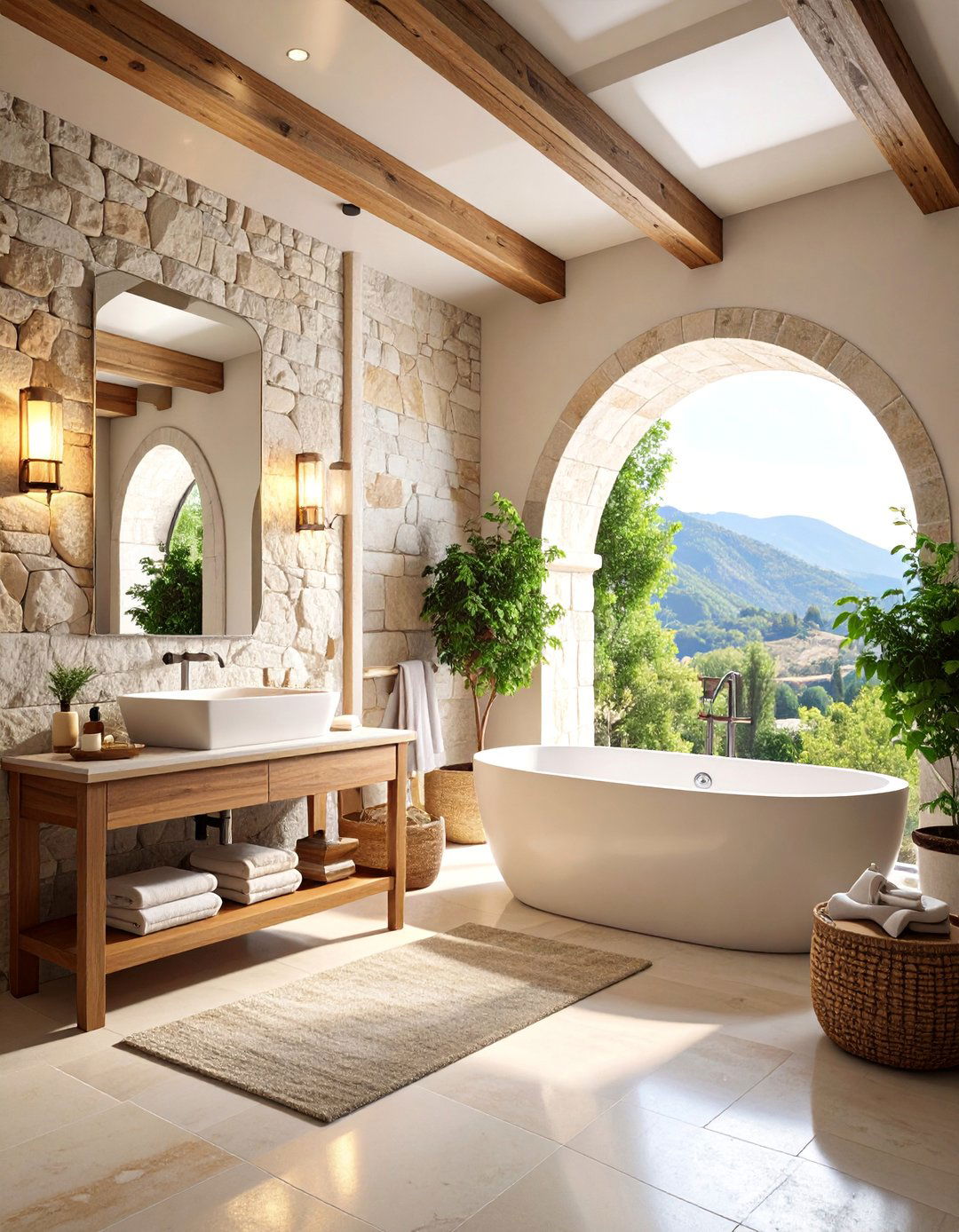 Tuscan Hilltown Bathroom with Layered Stone Textures - 25 Tuscan Bathroom Ideas