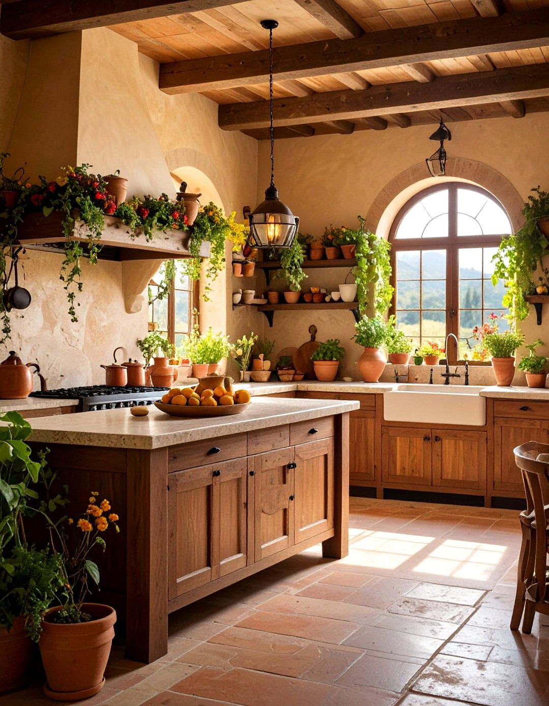 Tuscan Inspired Black Kitchen with Travertine and Warm Wood - 25 Kitchens With Black Cabinets