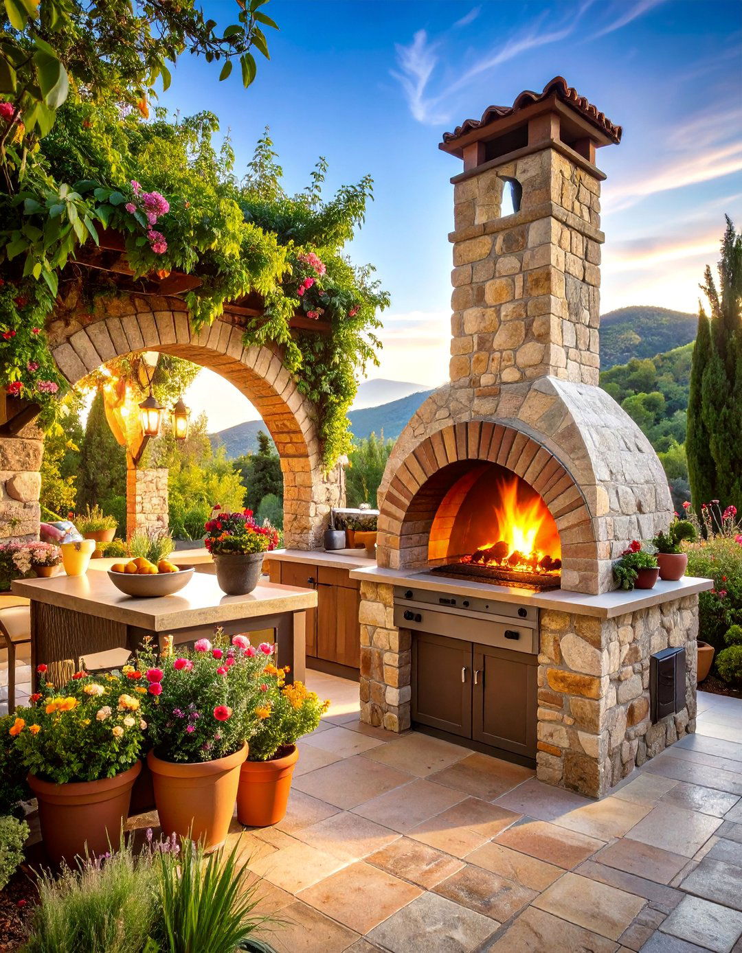 Tuscan Inspired Pizza Oven Fireplace Combo - 25 Rustic Outdoor Fireplace Ideas