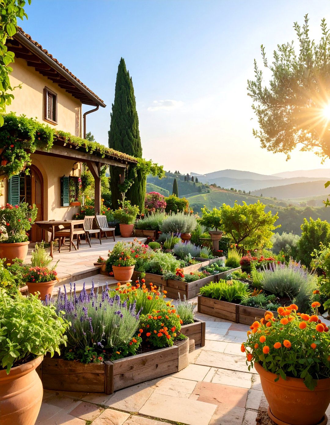 Tuscan Kitchen Garden Terrace - 25 Mediterranean Garden Ideas