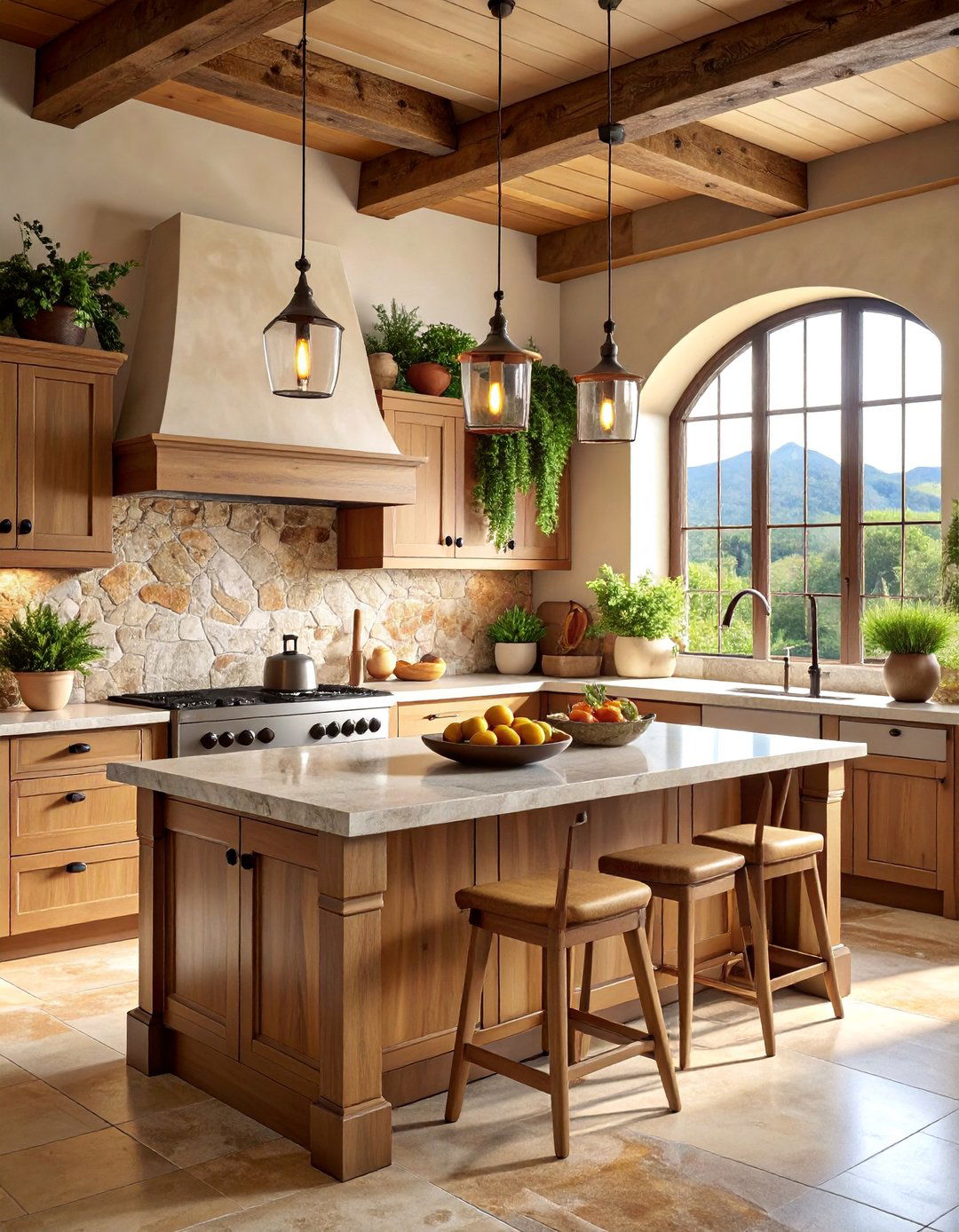 Tuscan Kitchen with Natural Stone Countertops - 25 Tuscan Kitchen Design Ideas
