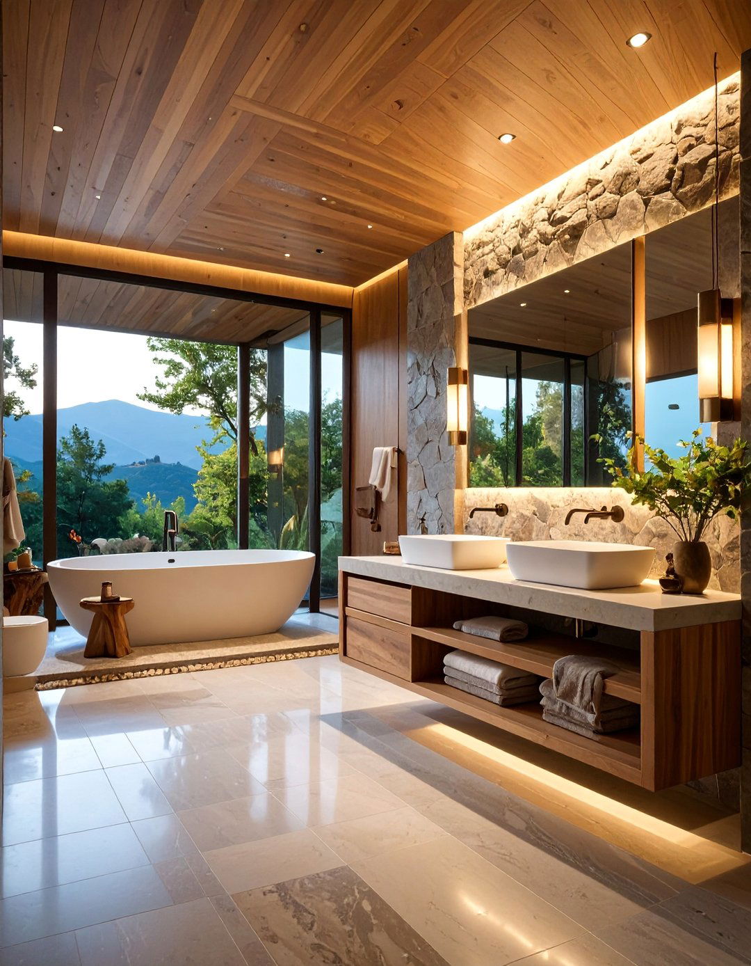 Tuscan Modern Bathroom with Contemporary Stone Features - 25 Tuscan Bathroom Ideas
