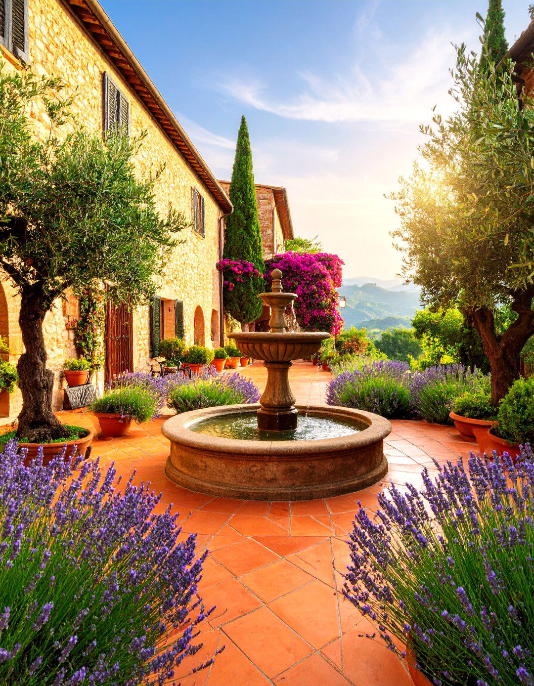 Tuscan Terracotta Courtyard with Olive Trees - 25 Mediterranean Patio Ideas