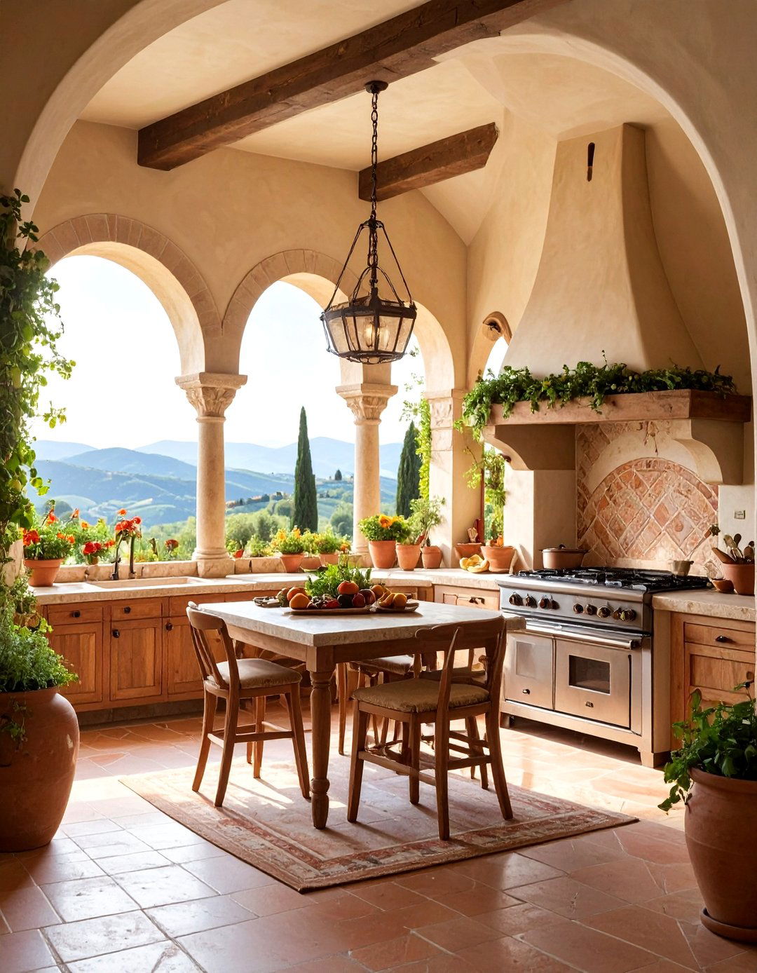 Tuscan Villa Covered Kitchen with Arched Elements - 25 Outdoor Kitchen with a Gazebo Ideas