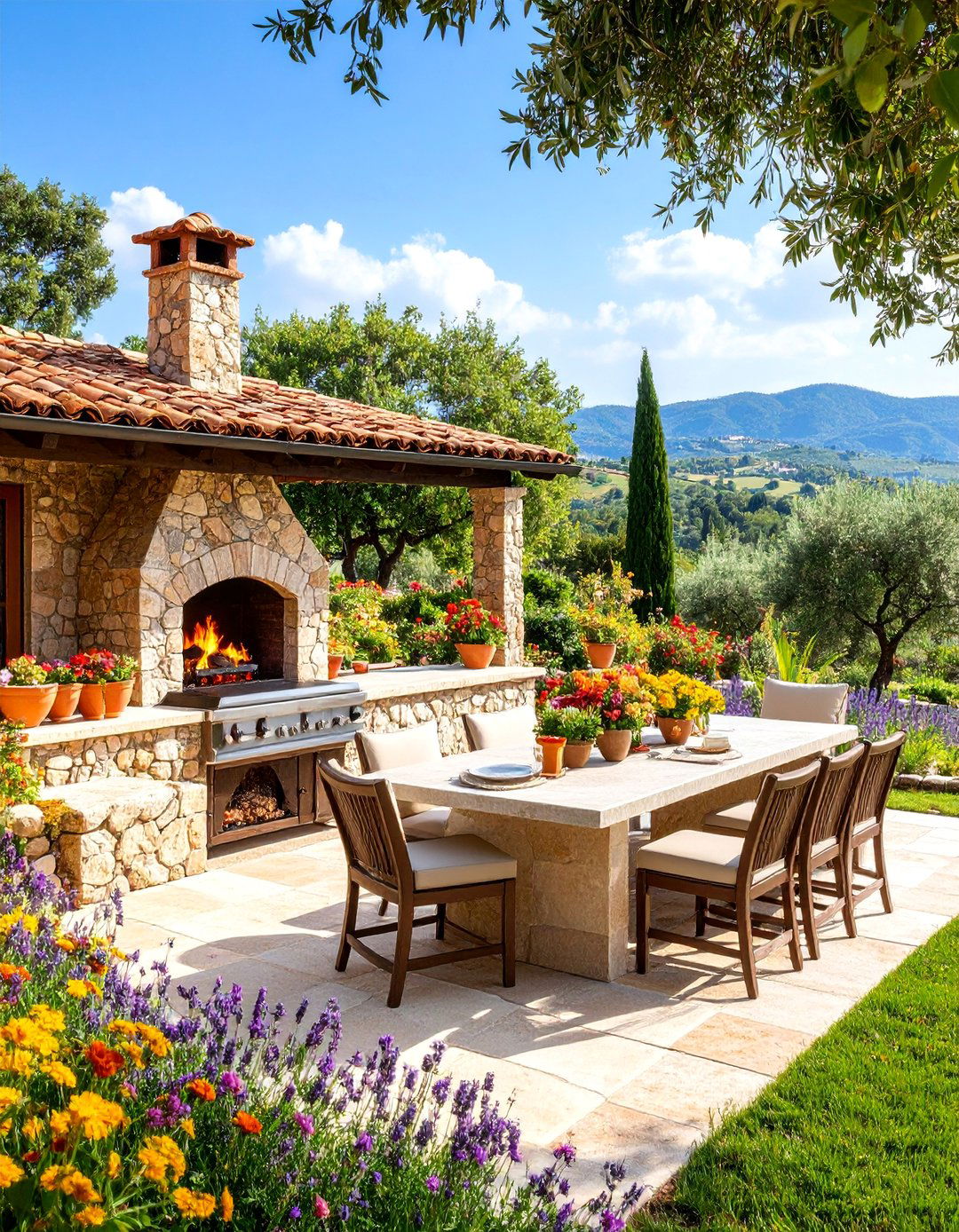 Tuscan Villa Kitchen with Outdoor Fireplace - 25 Luxury Outdoor Kitchen Ideas