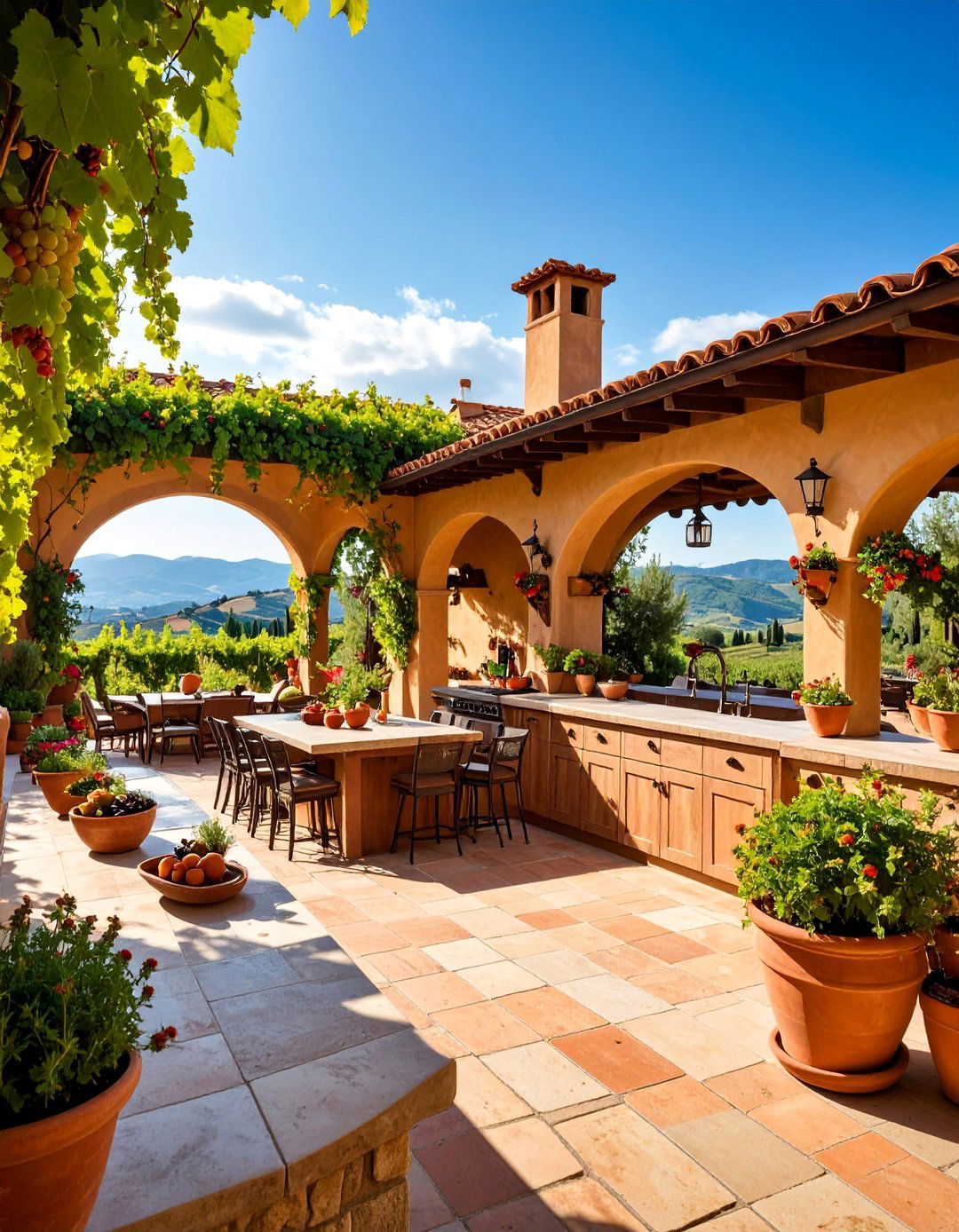 Tuscan Villa Stucco Outdoor Kitchen with Terracotta Roof - 25 Stucco Outdoor Kitchen Ideas