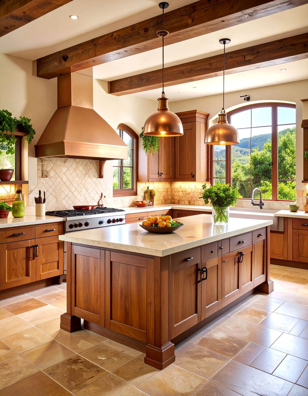 Tuscan Wine Country Kitchen with Copper Details - 25 Mediterranean Kitchen Ideas
