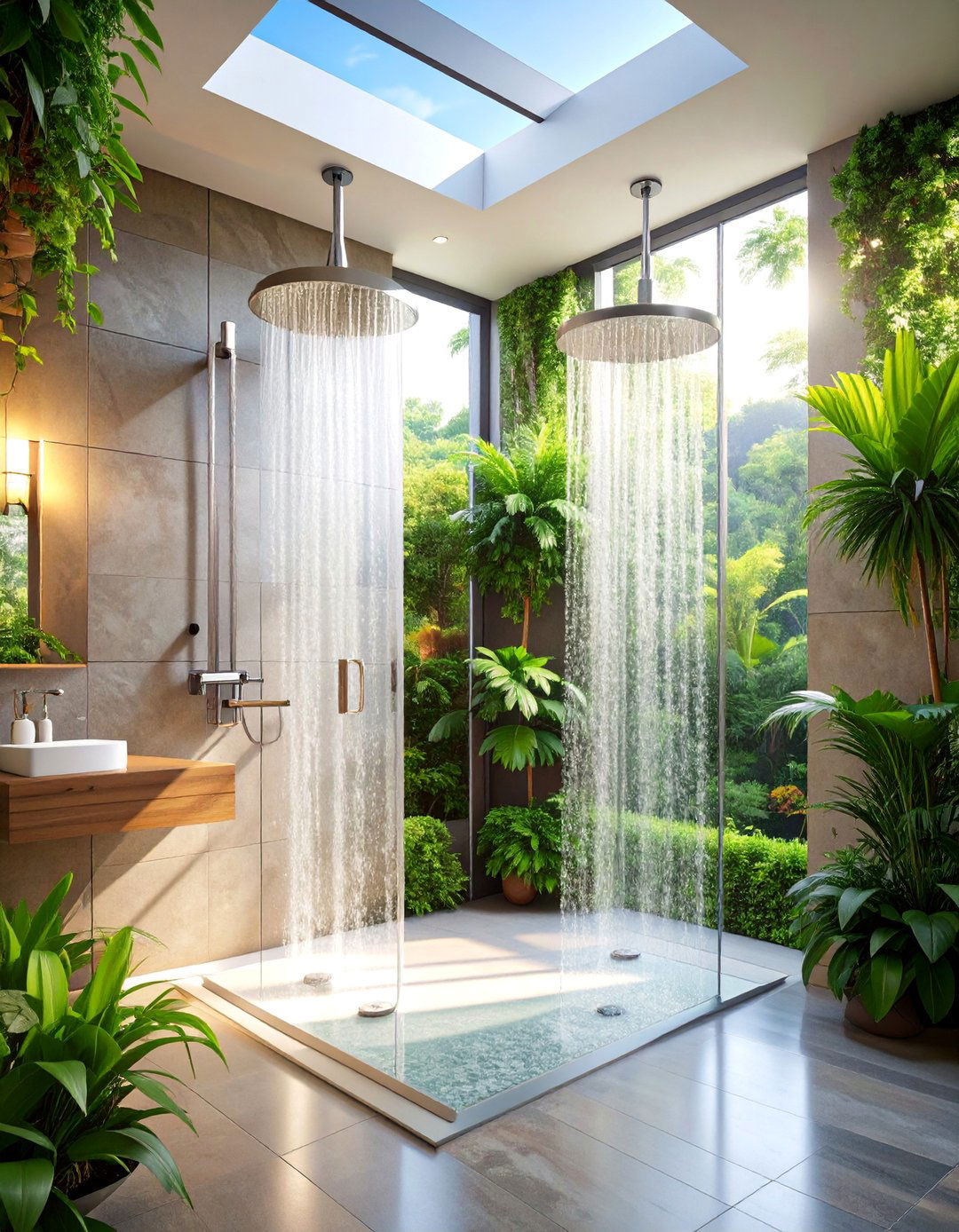 Two Person Dual Shower System - 25 Doorless Walk In Shower Ideas