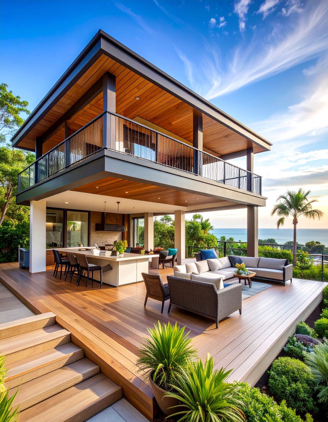 Two Story Lanai with Upper Deck - 25 Lanai Porch Ideas