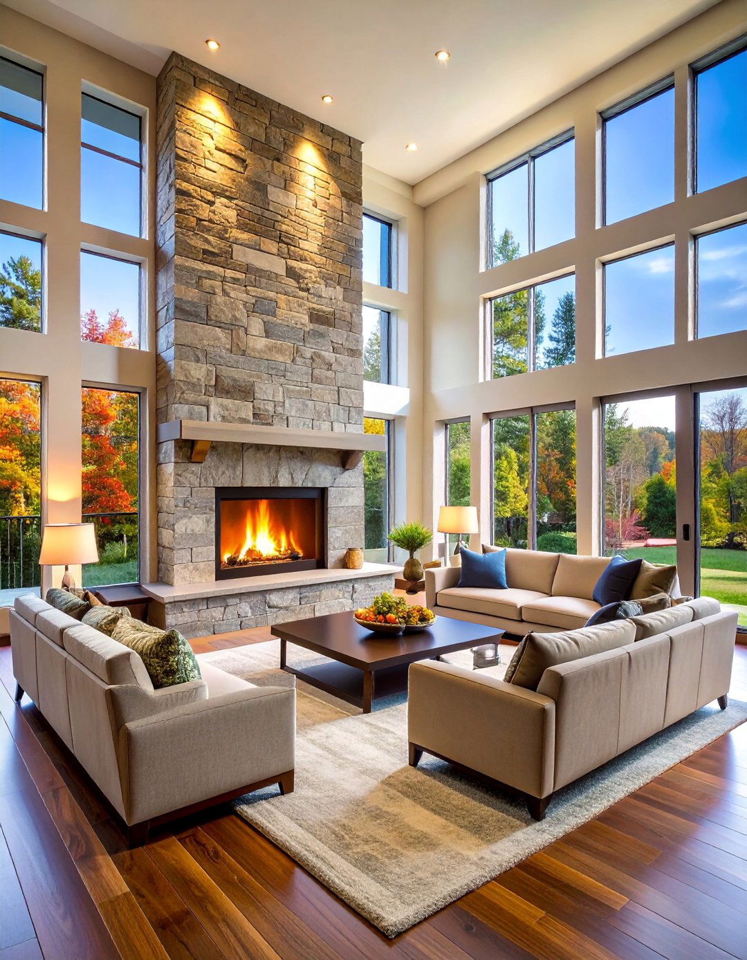 Two Story Linear Fireplace with Dramatic Height - 25 linear fireplace ideas