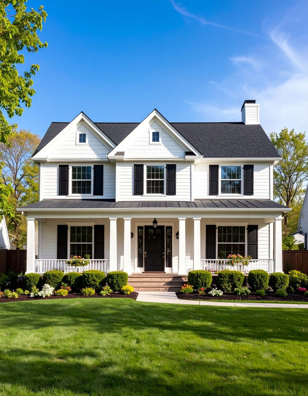 Two Story Symmetrical Design - 25 Black and White House Exterior Ideas