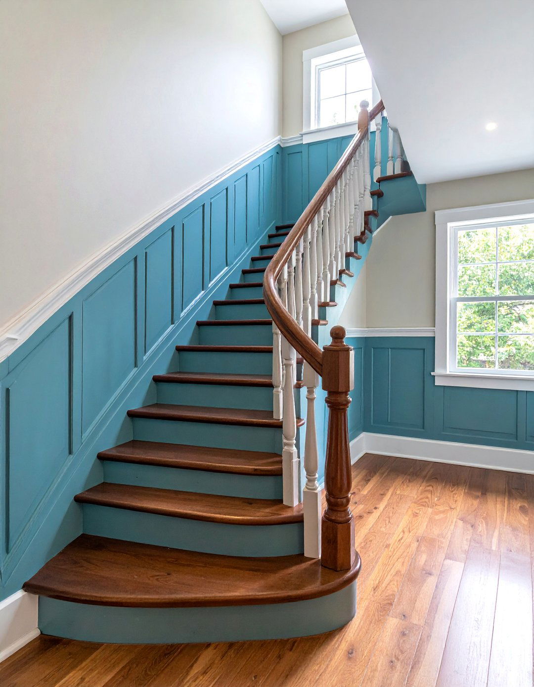 Two Tone Beadboard Stairway Design - 25 Beadboard Wall Ideas