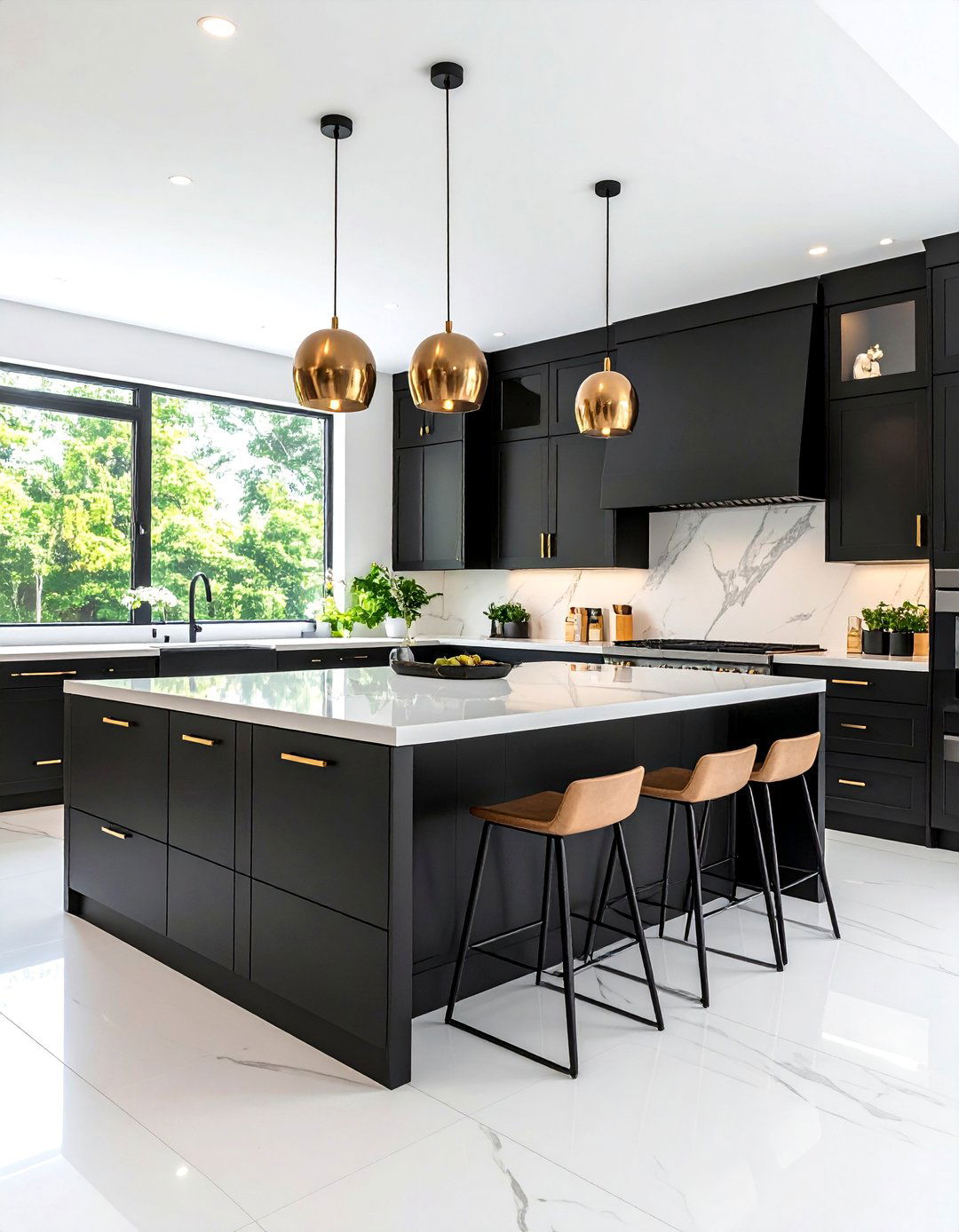 Two Tone Black and White Quartz Design - 25 Black Kitchen Countertops