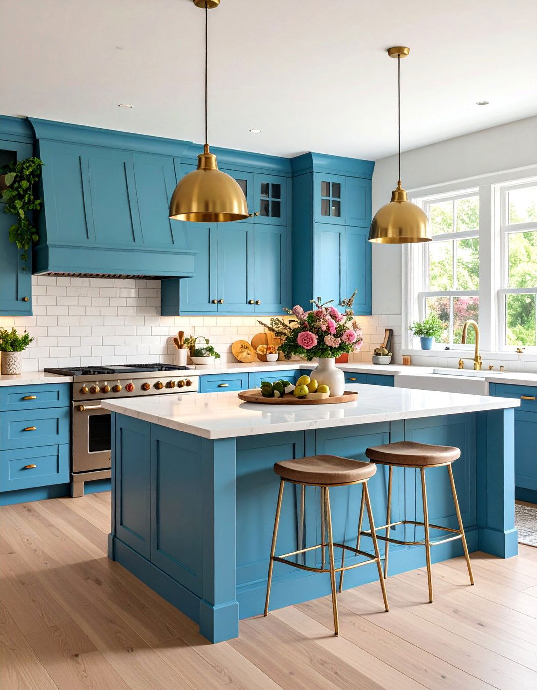Two Tone Cabinet Kitchen with Contrasting Island - 25 Townhouse Kitchen Ideas